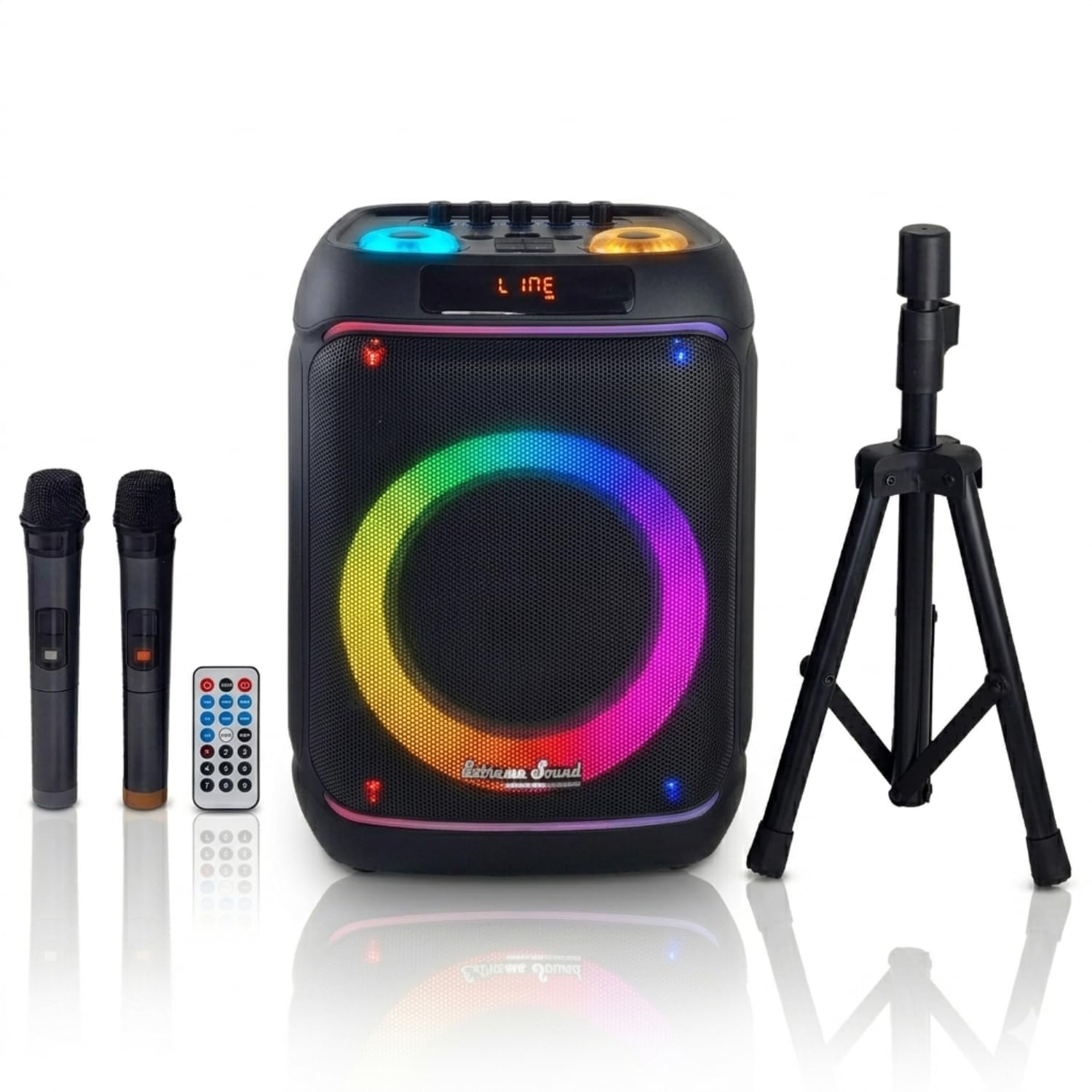 Extreme Sound Karaoke Professionale con 2 Microfoni Wireless, Cassa Bluetooth Portatile, Sistema Karaoke Completo per Adulti, Feste e Eventi Subwoofer 21 Cm.