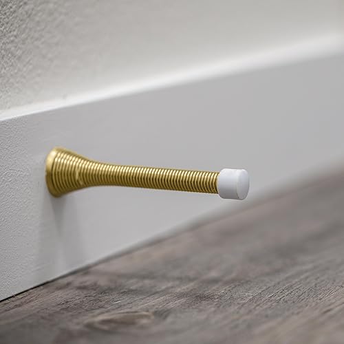 Miniatura 6 de Paquete de 10 topes de puerta de resorte de latón pulido, tapón de puerta flexible con punta de goma - Tope de puerta de resorte - Design House,
