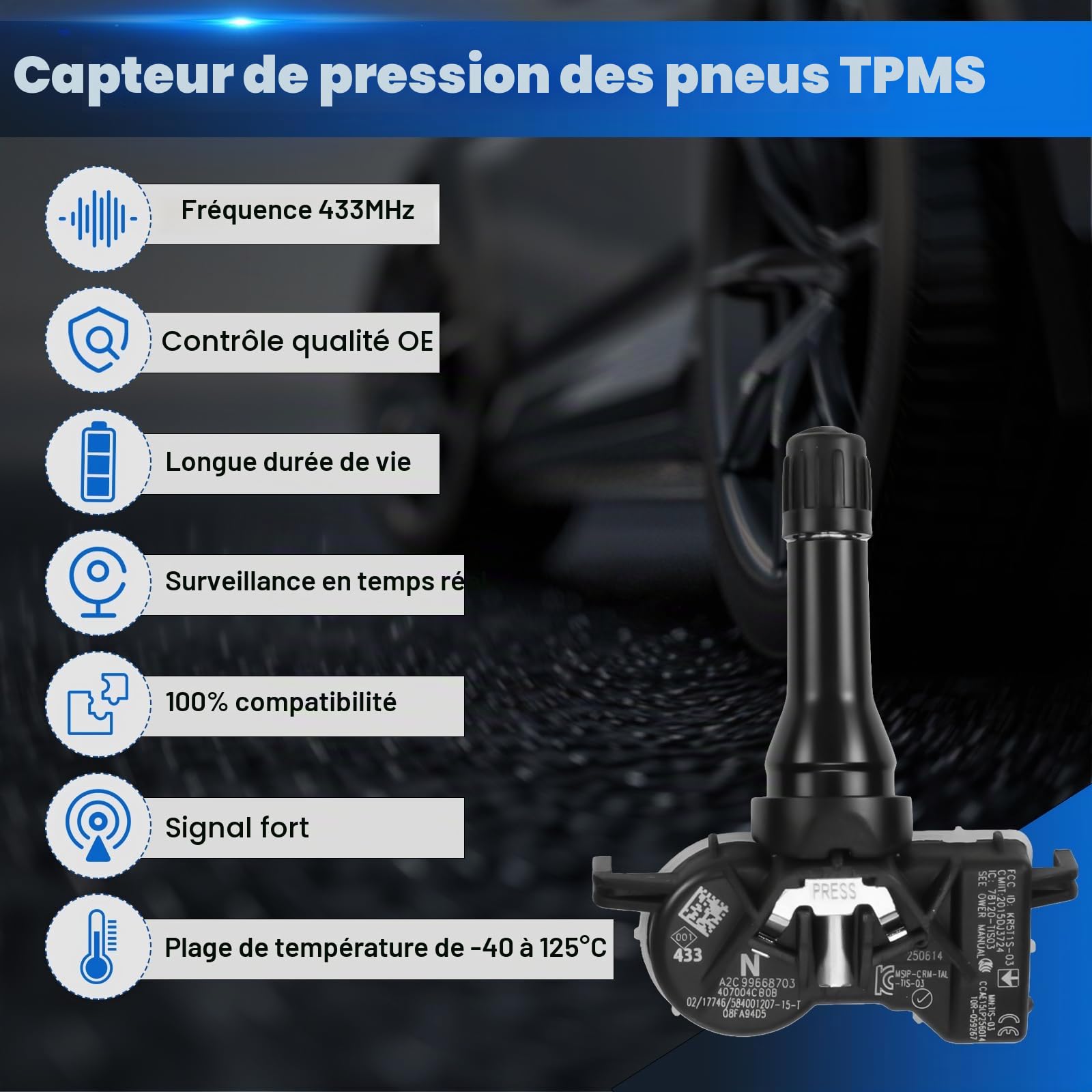 Capteur de Pression des Pneus Compatible avec Renault Espace V, Kadjar, Megane IV/Grandtour, Scenic IV, Talisman/Grandtour RDKS TPMS Compatible avec Micra V Qashqai II X-Trail 407004CB0A 407004CB0B