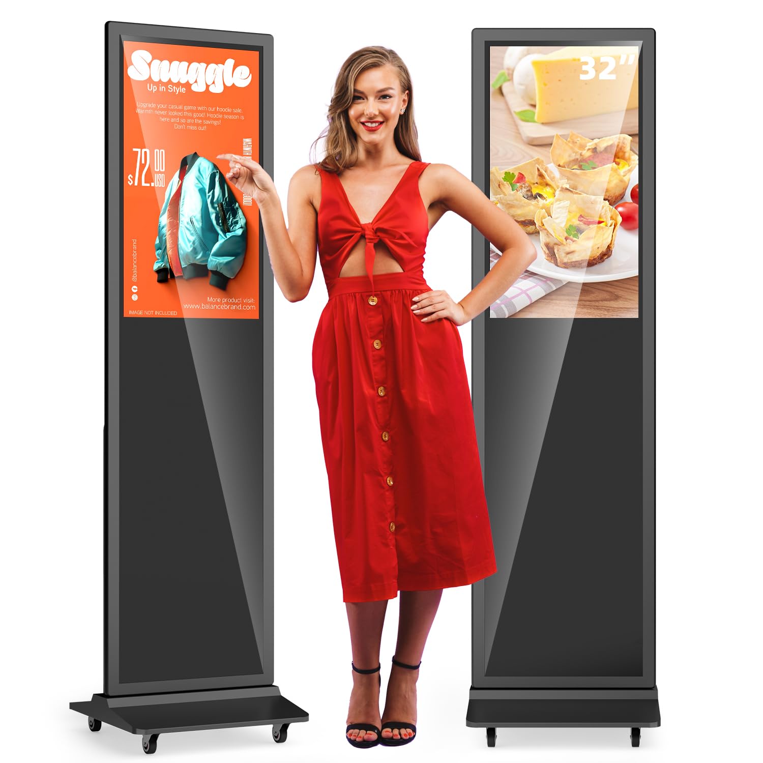 32 Inch Digital Signage Display Touchsreen, Advertising Kiosk IPS LCD Screen, Indoor Floor Standing Customizable Commercial Totem, Android System, Interactive Display Poster Auto Media Player