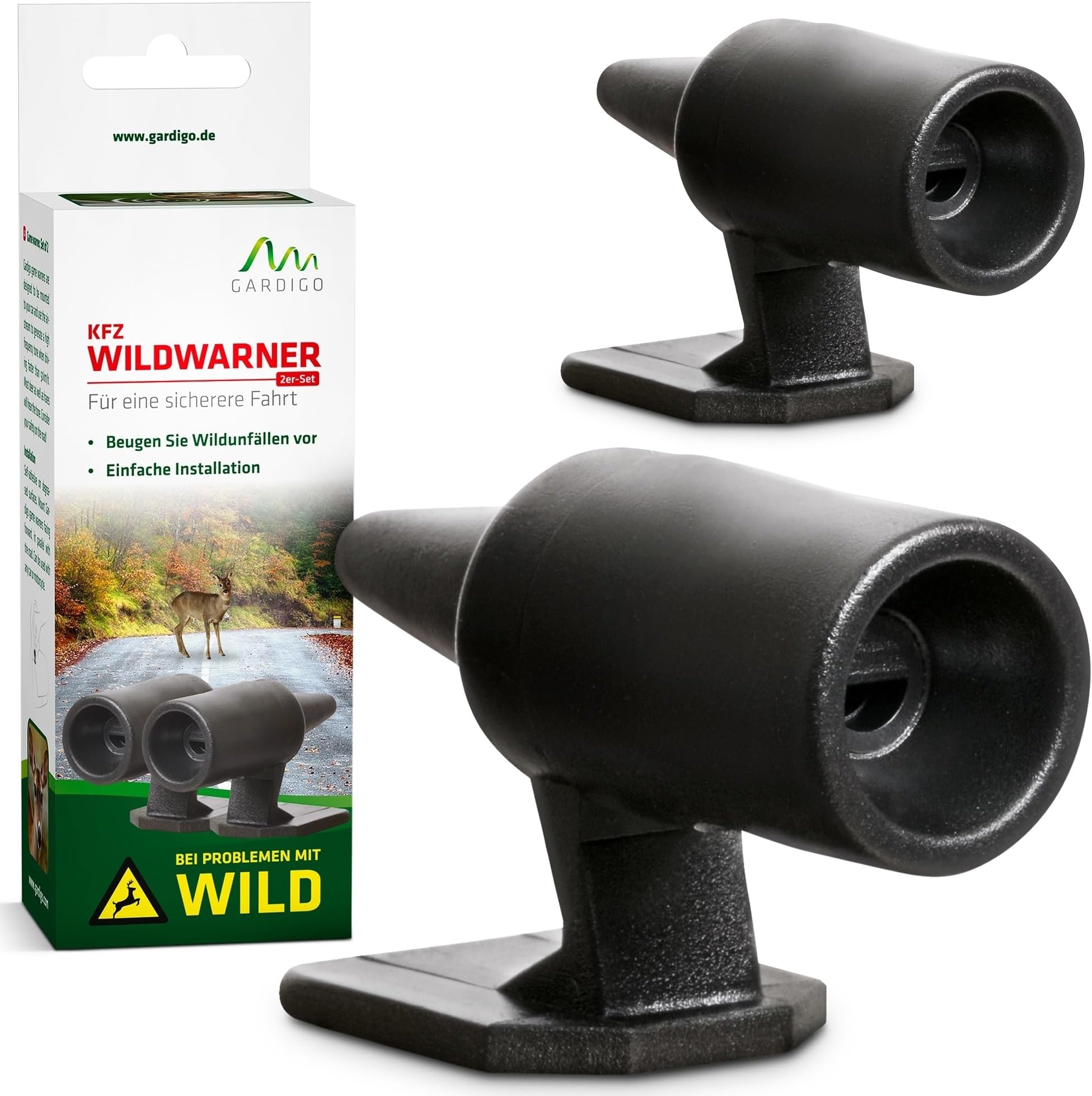 Gardigo Wildwarner 2er Set für Auto I Wildwarngerät Ultraschall für PKW, Motorrad, selbstklebend I Schützt vor Wildunfällen