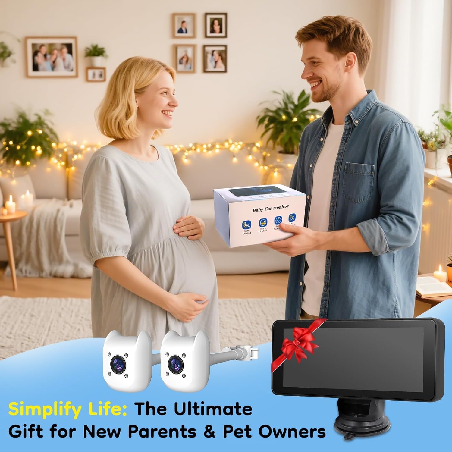 ELECROW Dual Baby Car Camera for 2 Kids - 6.86" 1080P Split-Screen Baby Monitor for CarSeat, 360° Full Rotation, IR Night Vision, Plug & Play Backseat Monitor for Twins & Siblings, Easy Install, Gifts