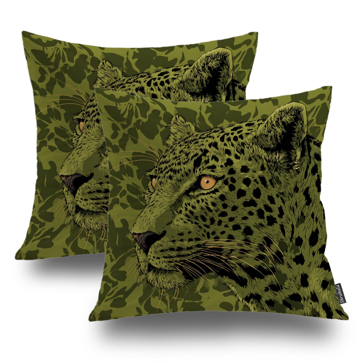 Housse de coussin léopard haut de gamme Shrahala olive 55cm