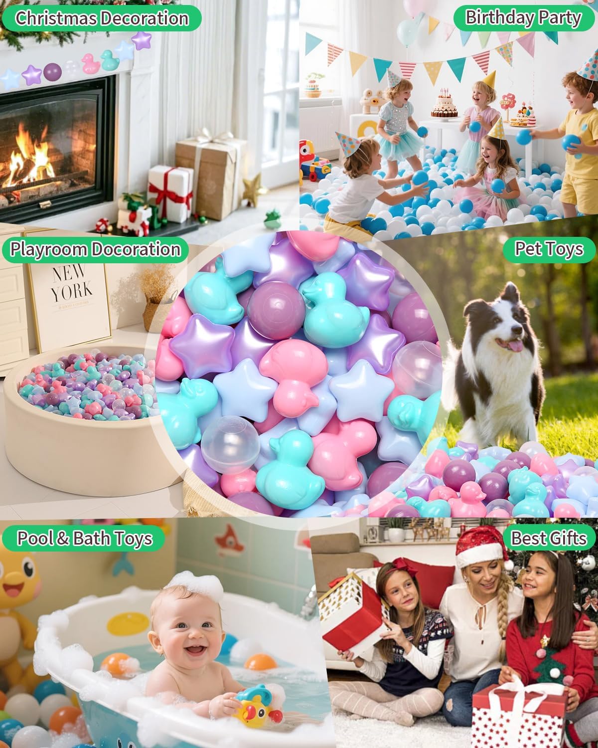 TRENDPLAY Ball Pit Balls Shapes Pastel, Duck Star Shape Non Toxic for Toddlers Kids Baby Girls Boys Dogs Soft Play,Party, 50 100 200