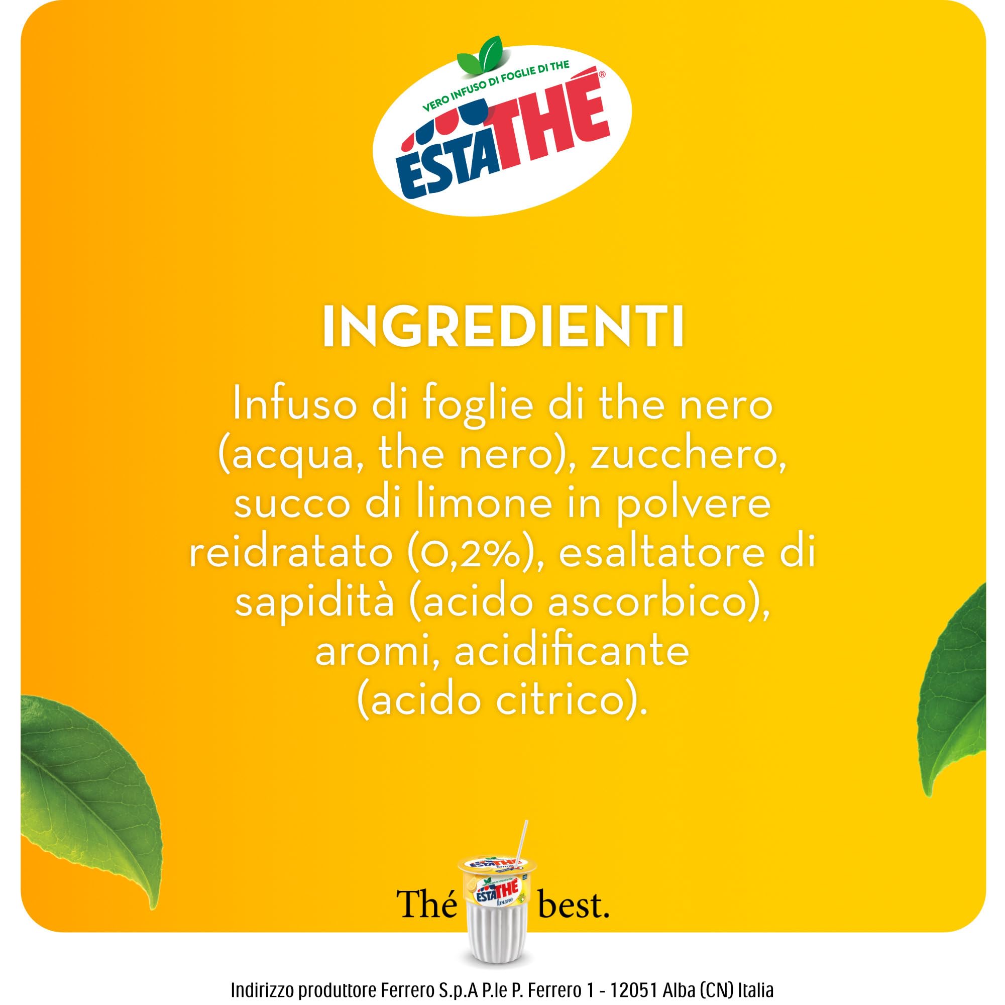 Estathé Limone - The Freddo con Vero Infuso di Foglie di The e Succo di Limone, Bevanda Analcolica Senza Glutine, 24 Lattine da 330 ml