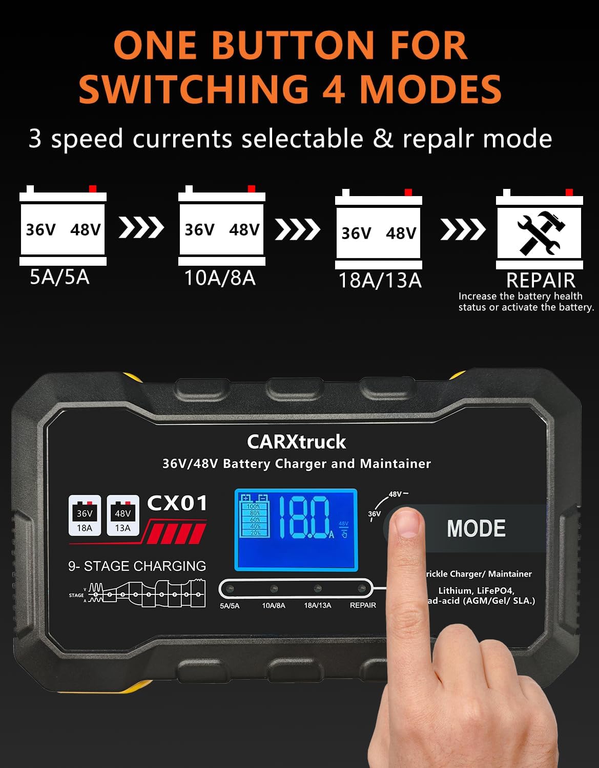 36V 18A & 48V 13A Golf Cart Battery Charger for EZGO TXT with D Style Plug, Smart Trickle Charger - Image 3