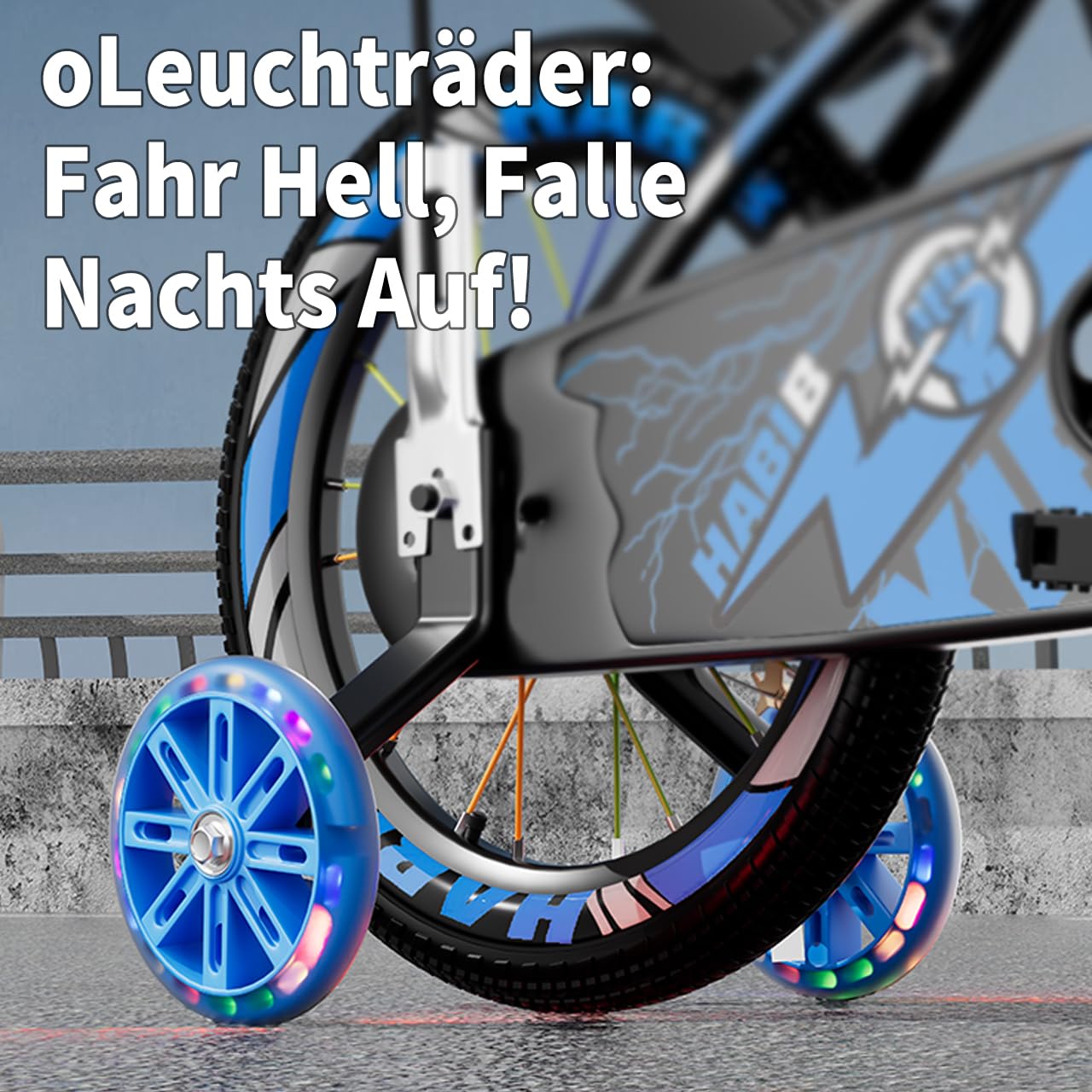 Habib Kinderfahrrad Jungenfahrrad 12 14 16 Zoll ab 3 Jahre – mit LED Stützrädern, Korb, Klingel & GRATIS Helm & Pumpe, Vorderradbremse