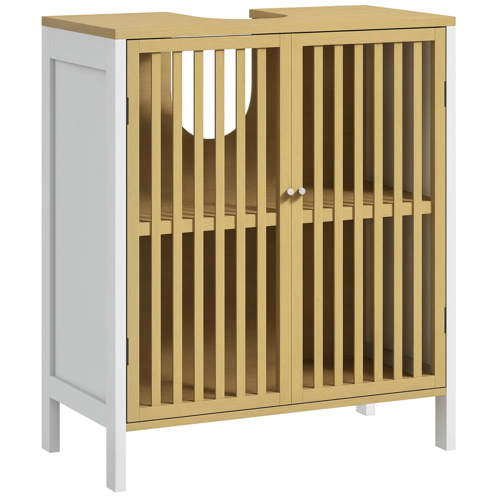 HOMCOM Under Sink Cabinet - White - Bamboo