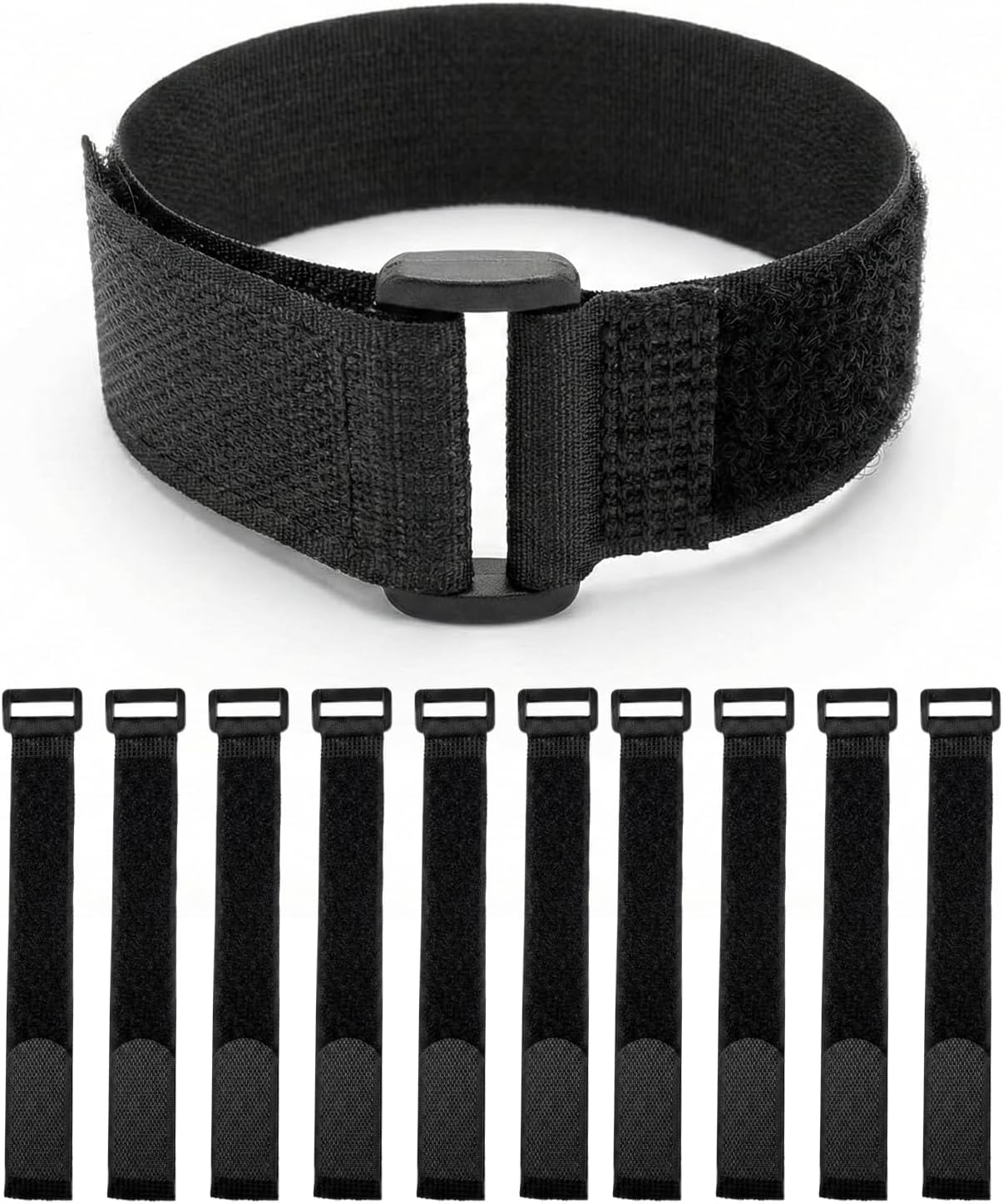 Ysenchan Hook & Loop Straps (10 Pack), Reusable Adjustable Nylon Cinch Cable Straps, Heavy Duty Hook and Loop Fastening Cable Ties for Cords & Cable Management – 1” x 10”, Black