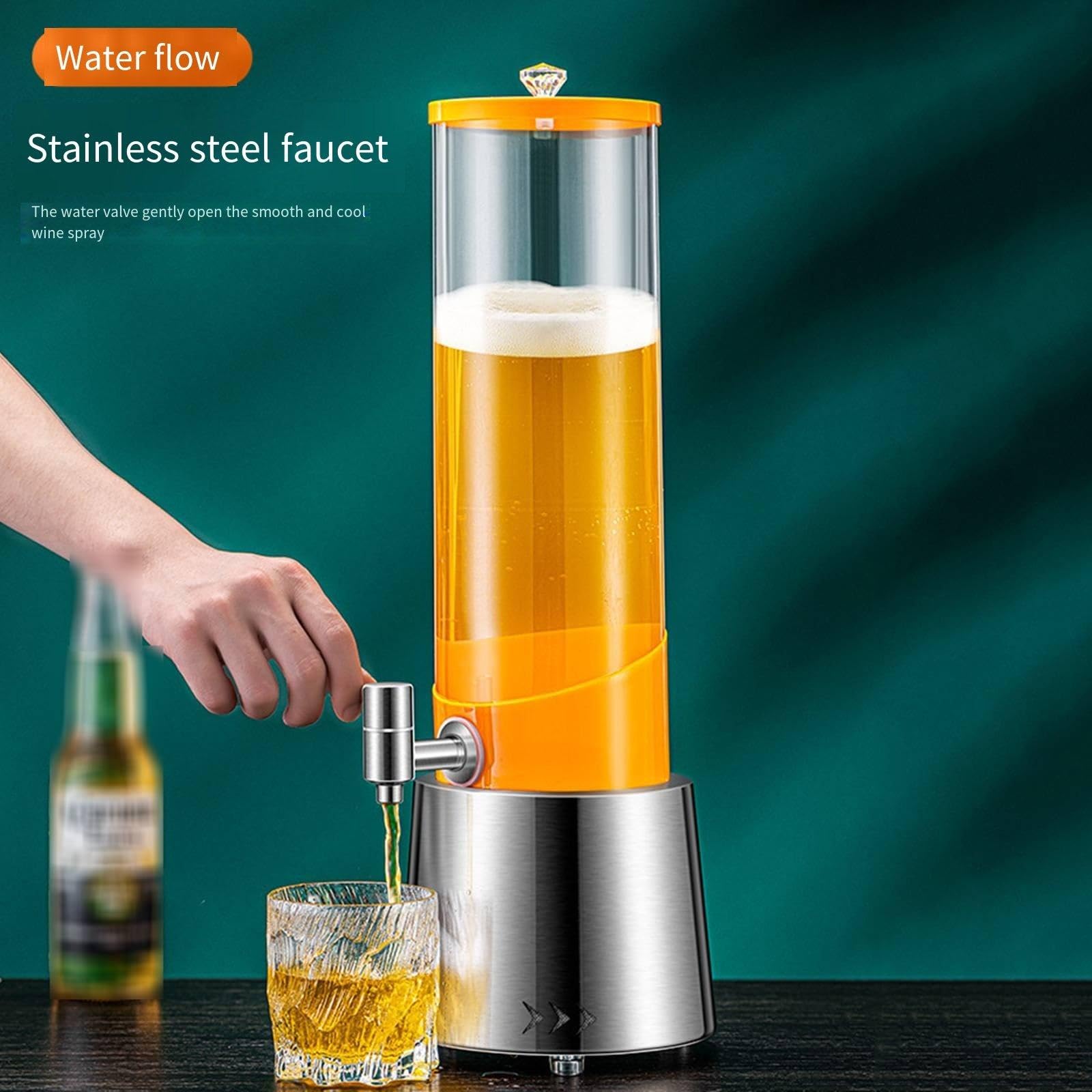 Dispensador De Torre De Cerveza 3L, Barril De Cerveza Iluminado con Grifo Base De Acero Inoxidable, Adecuado para Bares, Restaurantes, Fiestas,3L