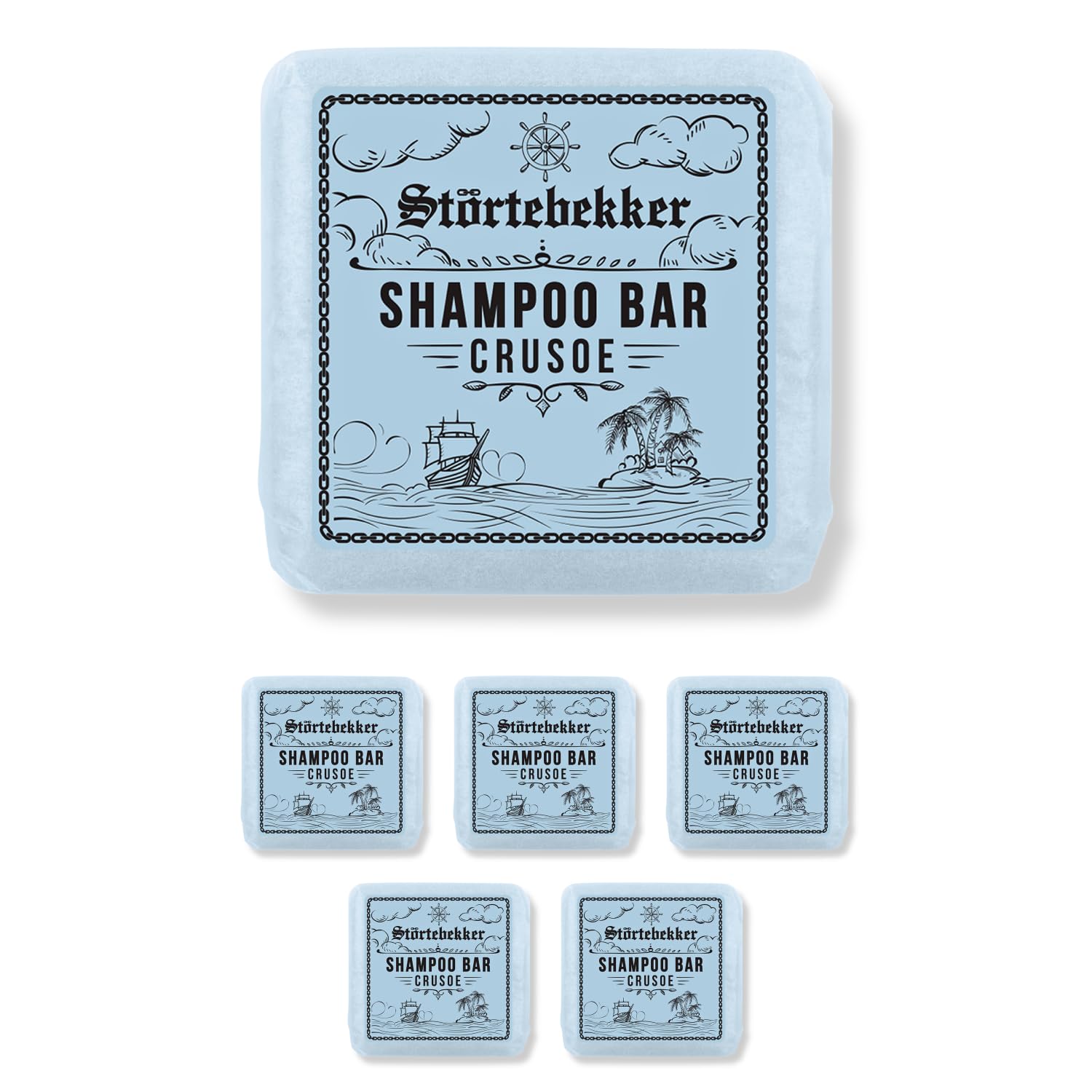 Störtebekker® Premium Festes Shampoo Crusoe - Handgefertigtes, veganes Shampoo für Herren & Damen - Wohlduftende Duschpflege für Haut und Haar (6x100g)