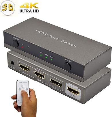 AMANKA HDMI Switch Commutatore HDMI 4 nbsp K 3 nbsp Ingresso 1 nbsp Uscita con control remoto supporto Full 1080P  per PC  HDTV  DVD  PS3 nbsp e Xbox 360 nbsp e pi  HDMI dispositivi