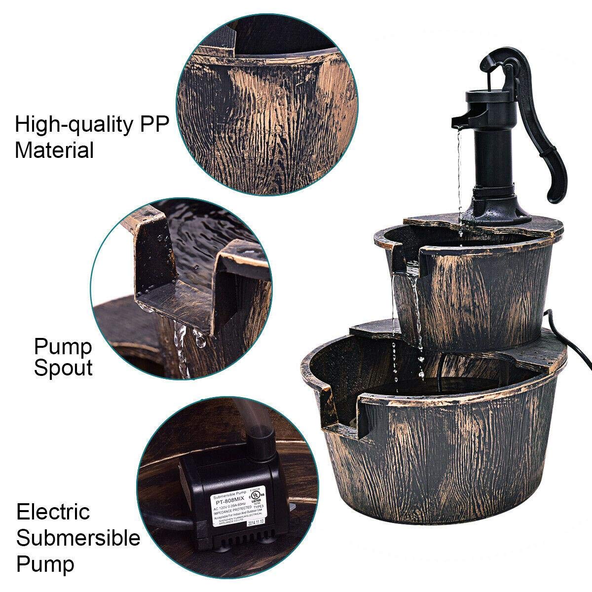 Gr8 Garden Electric Outdoor Wooden Effect Plastic 2 Tier Barrel