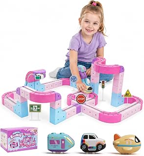 Train Set for Girls, Pink Anti-Gravity Magnetic Train Set, 139PCS STEM Building Toys with 3 Vehicles (Train, Car & Airplane), Floating Track Toy Gift for 3 4 5 6 7 Year Old Girls (139pcs)