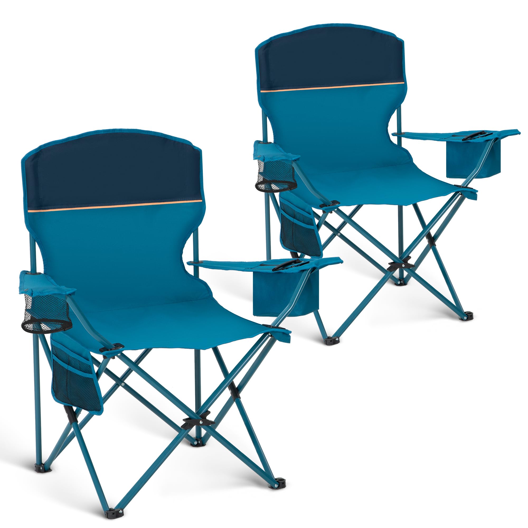 HIGH POINT SPORTS 2er Set Klappstuhl Campingstuhl Faltstuhl Komfortable Anglerstuhl mit Getränkehalter & Kühlfach, bis 120Kg Belastbar, Anglersessel klappbar Gartenstuhl Faltstuhl Relaxsessel