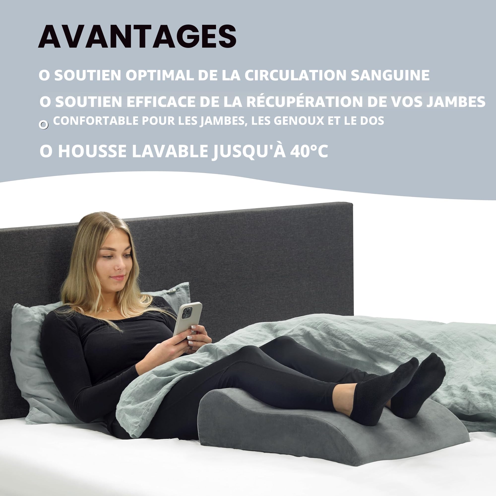 XDREAM Coussin veineux pour les jambes | ergonomique | a une fonction de soutien et de soulagement | Housse amovible et lavable | certifié Öko-Tex | gris