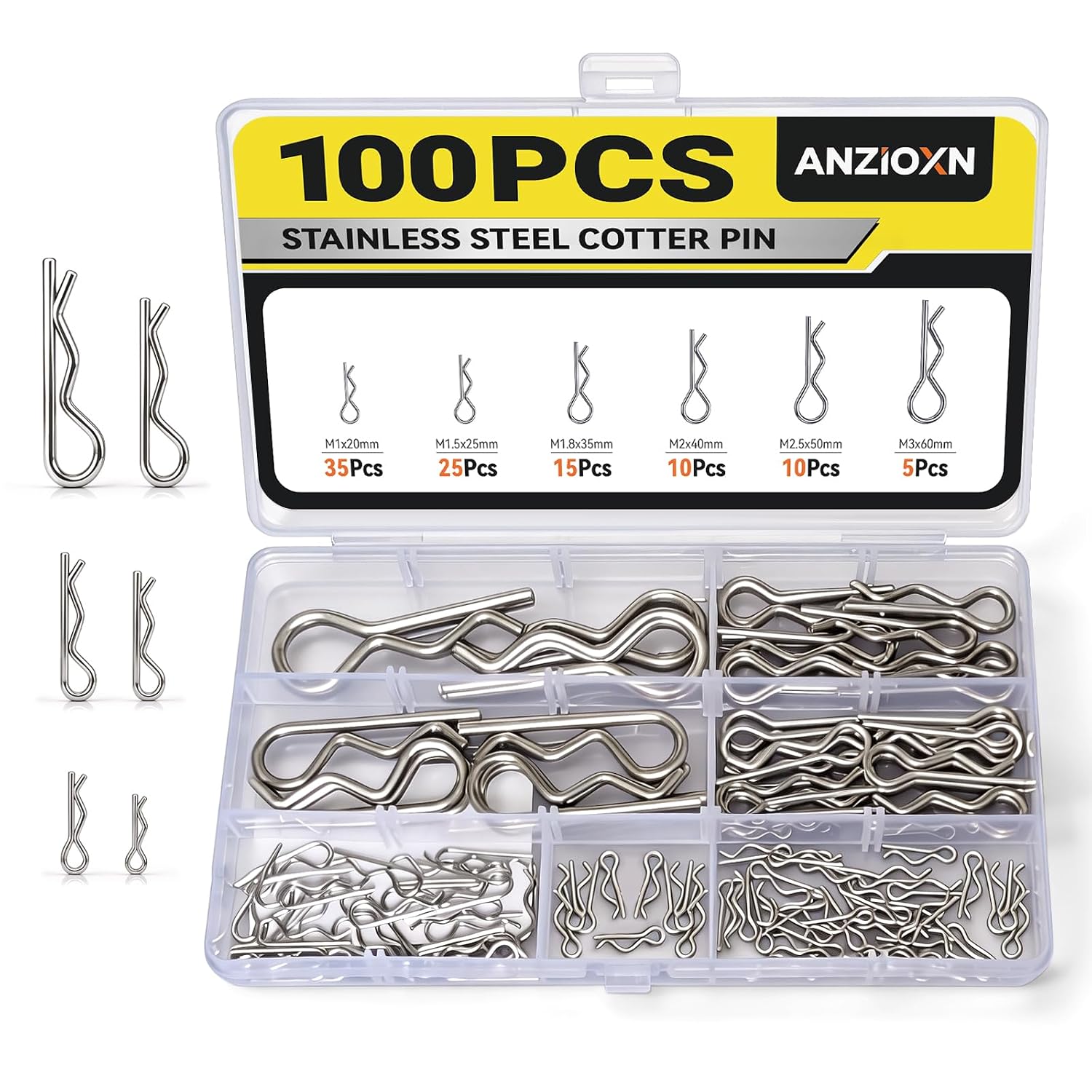 270 Pcs Cotter Pins Assortment Kit, 304 Stainless Steel Cotter Pin