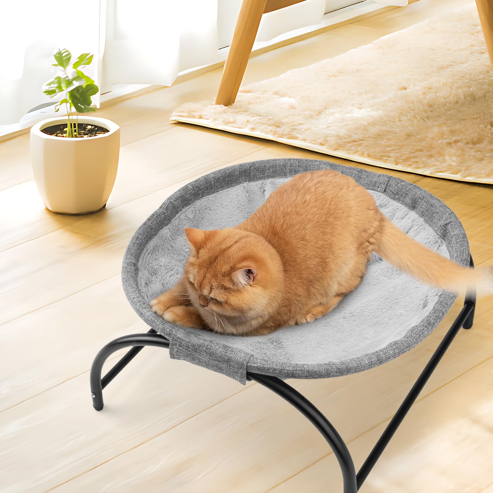 LIFLIX Hamac d'extérieur surélevé pour Chat avec Peluche Amovible et Lavable, hamac Debout pour l'intérieur et l'extérieur (Gris)