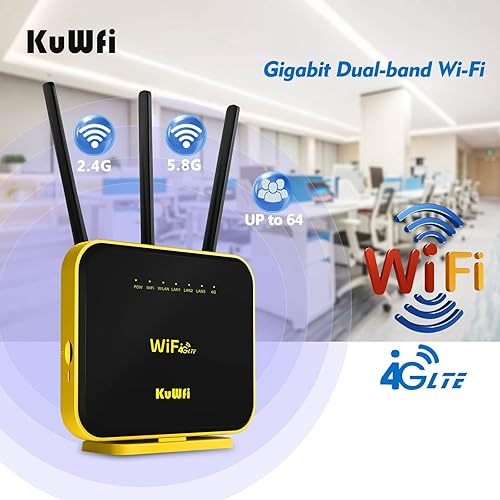 Miniatura 3 de KuWFi Router 4G LTE Cat12 1200Mbps Dual Band Gigabit WiFi Celular Cloud SIM Router Antena externa con datos de 2 GB de largo alcance inalámbrico LTE