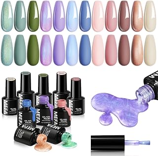 MEFA 12 Colors Gel Nail Polish Set Chameleon Gel Polish Kit with Purple Blue Green Soak Off Nude Brown Heart Glow Collection Manicure Gifts for Women Girl DIY Salon Home