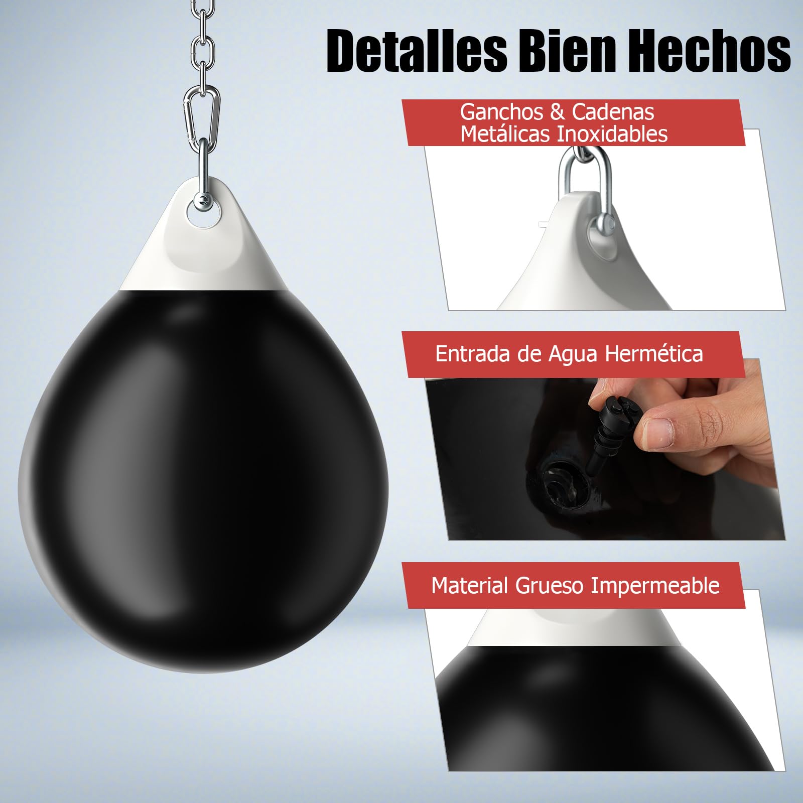GYMAX Saco de Boxeo de Agua 45 cm 50 kg Cadena Metálica Ajustable