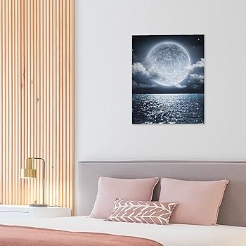 Amazon.co.jp: 絵画 海の白い月インテリア 絵画 リアルな