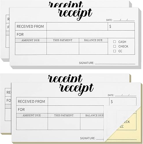 Spakon 4 libros de recibos de tamaño de bolsillo sin carbono con copias de 6 x 2.8 pulgadas, bloc de notas de copia de carbono sin carbono, libro de