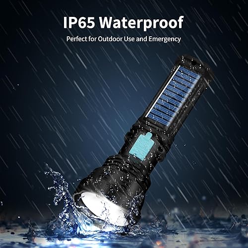 Miniatura 7 de Linterna solar LED, 1500 lúmenes, linternas solares recargables de mano con IP65 impermeable, batería de 2000 mAh para supervivencia, emergencias,