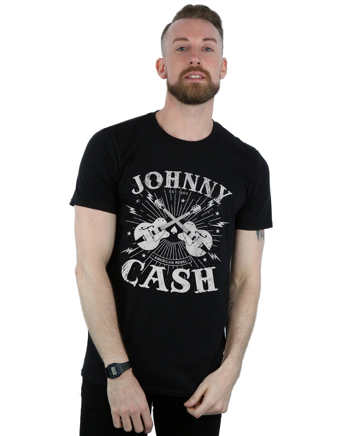 Absolute Cult Johnny Cash Men's Rockabilly Guitars T-Shirt Black XX-Large