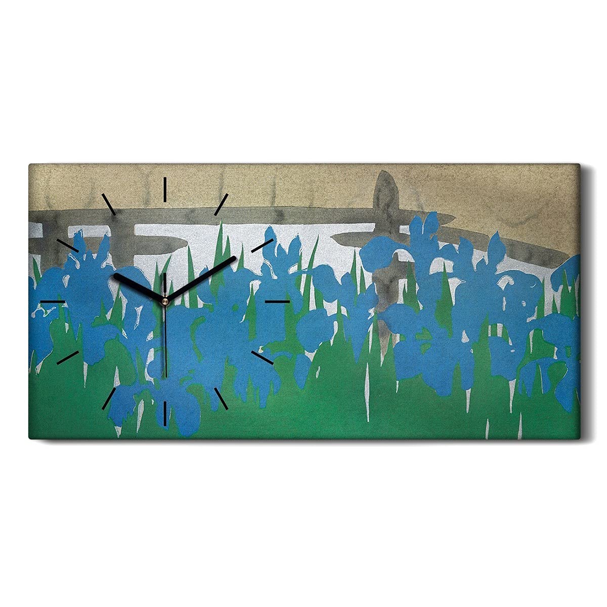 Horloge sur Toile avec Mains Noires et Design Fleurs Abstraites