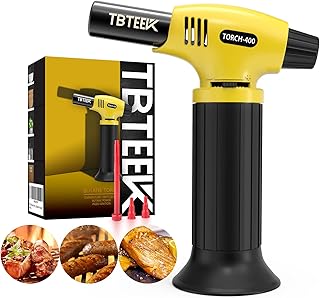 TBTeek Blow Torch Lighter, Butane Torch with Safety Lock and Adjustable Flame for Cooking, BBQ, Baking, Brulee Creme, DIY Soldering(Butane Not Included)