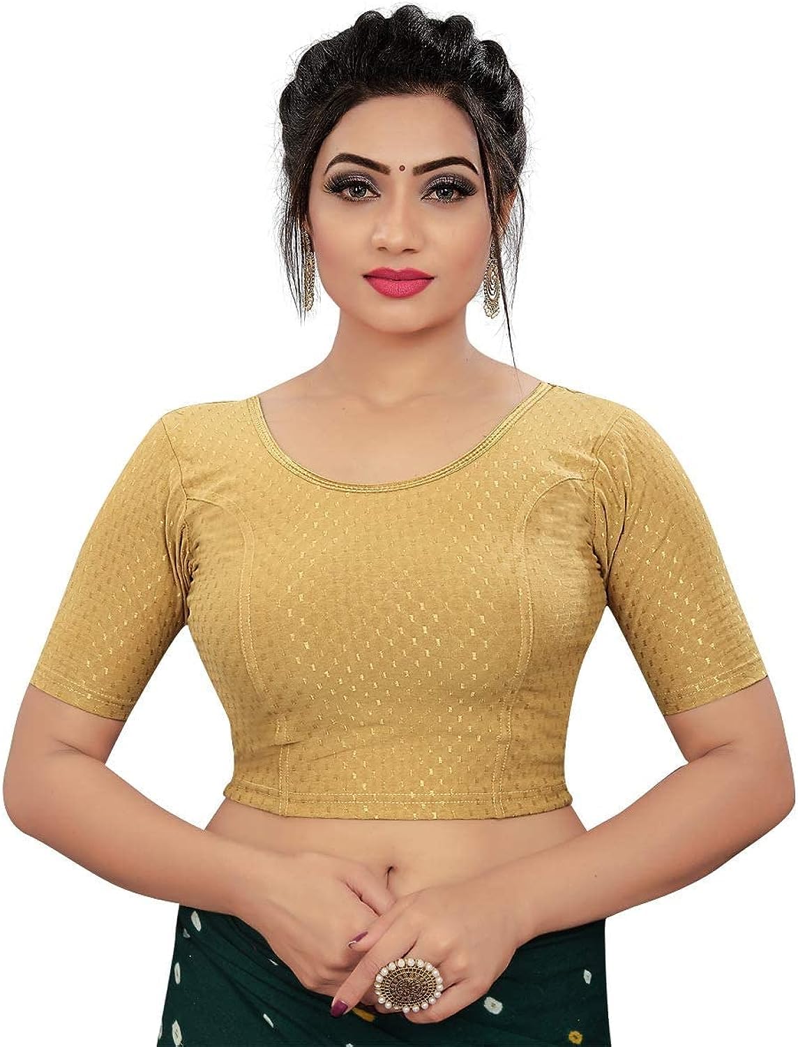 Women's Round Neck Stretchable Stylish Blouse - Casual Wear, Button and Zip-Free