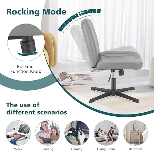 Miniatura 6 de OLIXIS Silla cruzada cómoda, silla de escritorio de oficina con patas cruzadas, sin ruedas, moderna, de piel sintética, giratoria, altura ajustable,