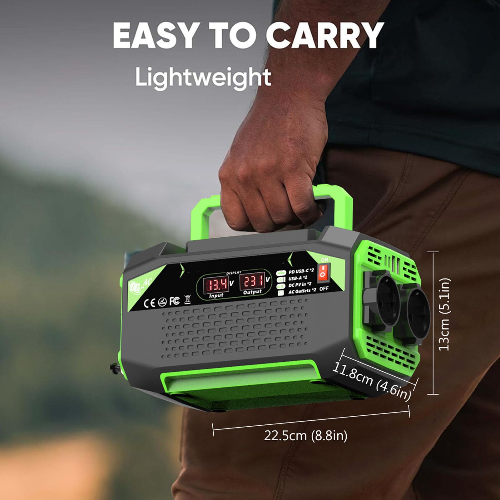 Drfeify Przetwornica Samochodowa o Mocy 300 W, Przetwornica Samochodowa ABS DC 12 V na AC 220 V z 2 Gniazdami USB 2 Typu C i Gniazdami Prądu Przemiennego, Szybkie ładowanie W Podróży Kempingowe