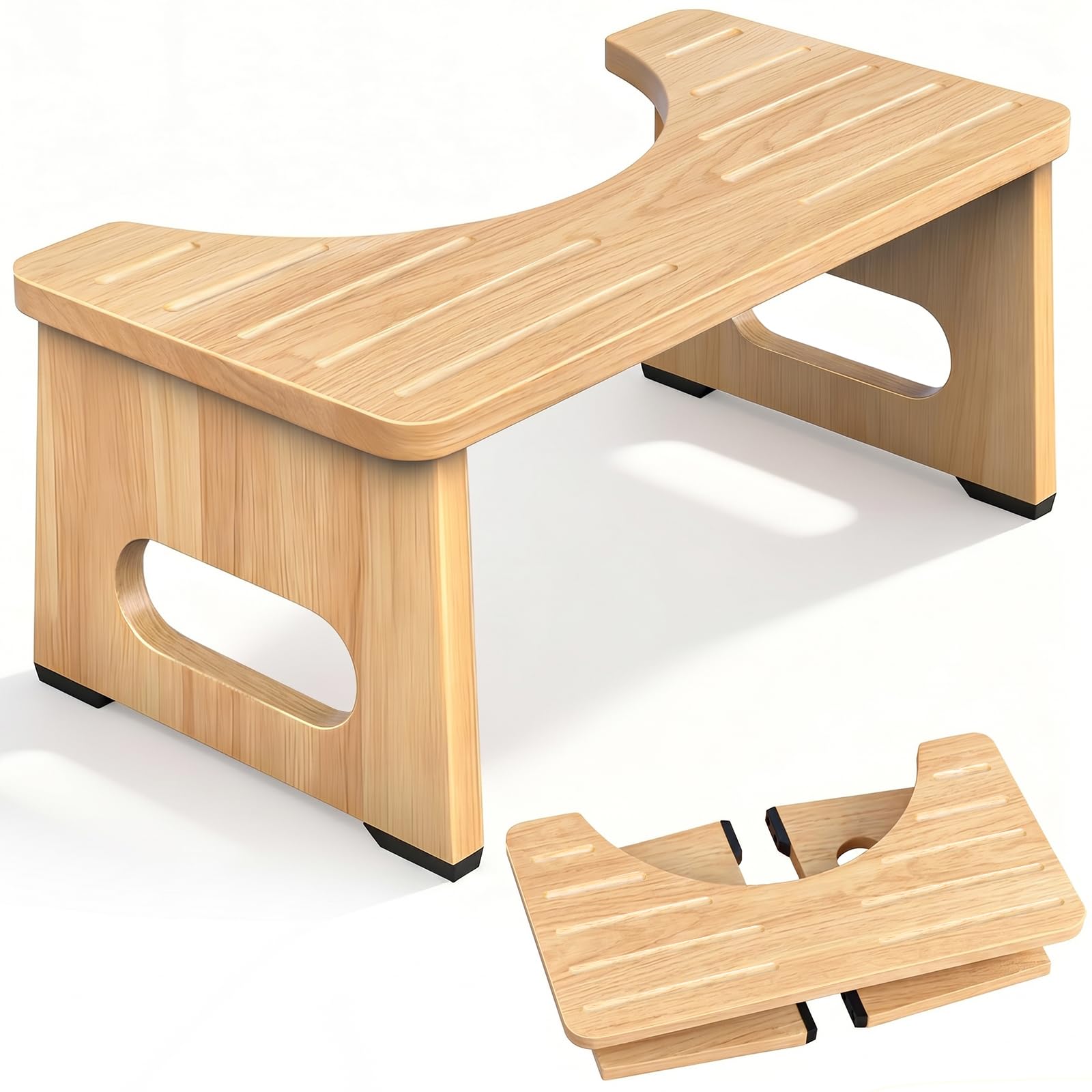 YOSE 7 Inch Bamboo Toilet Stool, Foldable Poop Stool Adult, No Assembly Required, Non-Slip Bathroom Stool for Small Bathrooms, Sturdy Foot Stool with Space-Saving Design