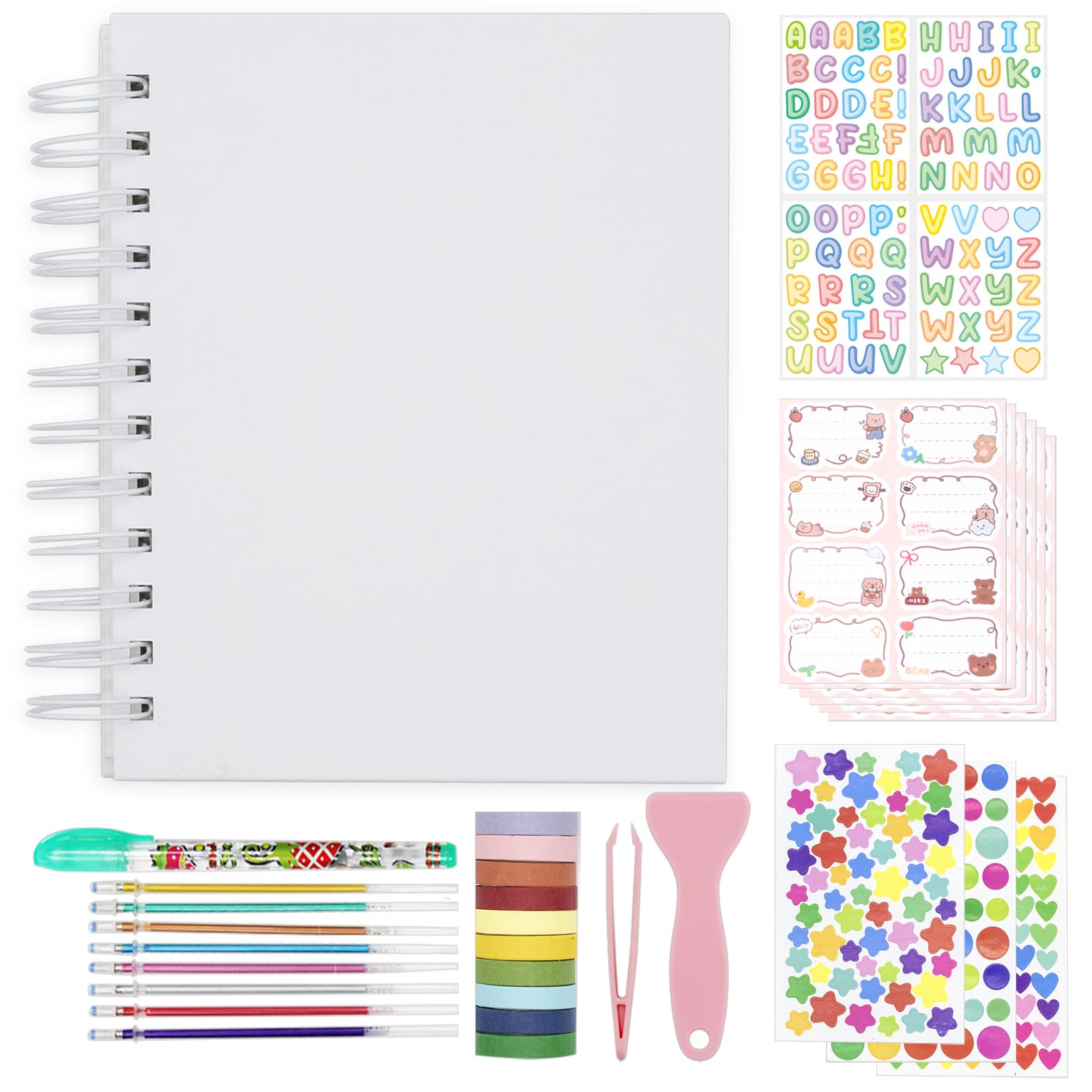 Kids Scrapbook Self Adhesive Photo Album 25 Pages Hard Cover DIY Photo Album for Instant Camera Print Paper with DIY Accessories (White)