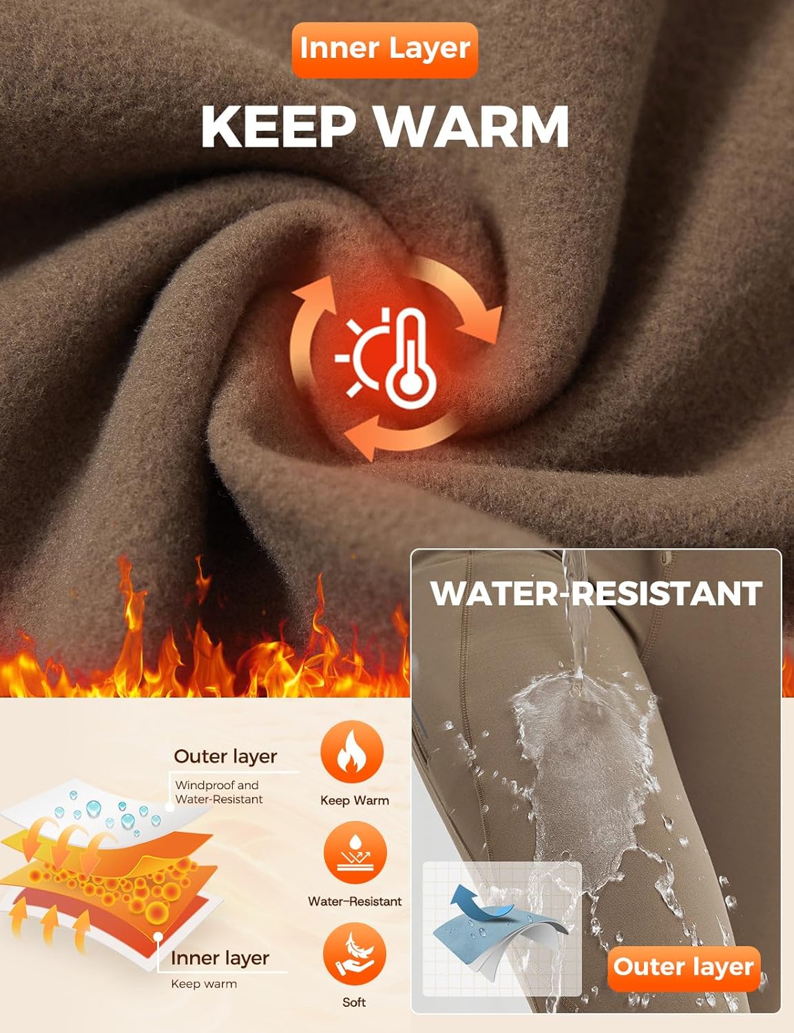 baleaf Women's Thermal Fleece Lined Leggings with Pockets Ankle Zip Reflective Water Resistant High Waisted Warm Snow Pants - Image 3