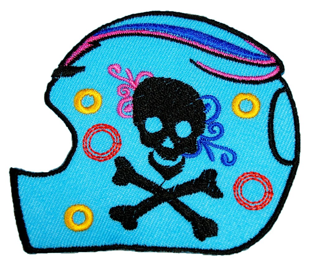 Amazon.co.jp: 刺繍アイロンワッペン【フルフェイスどくろ】 (水色 