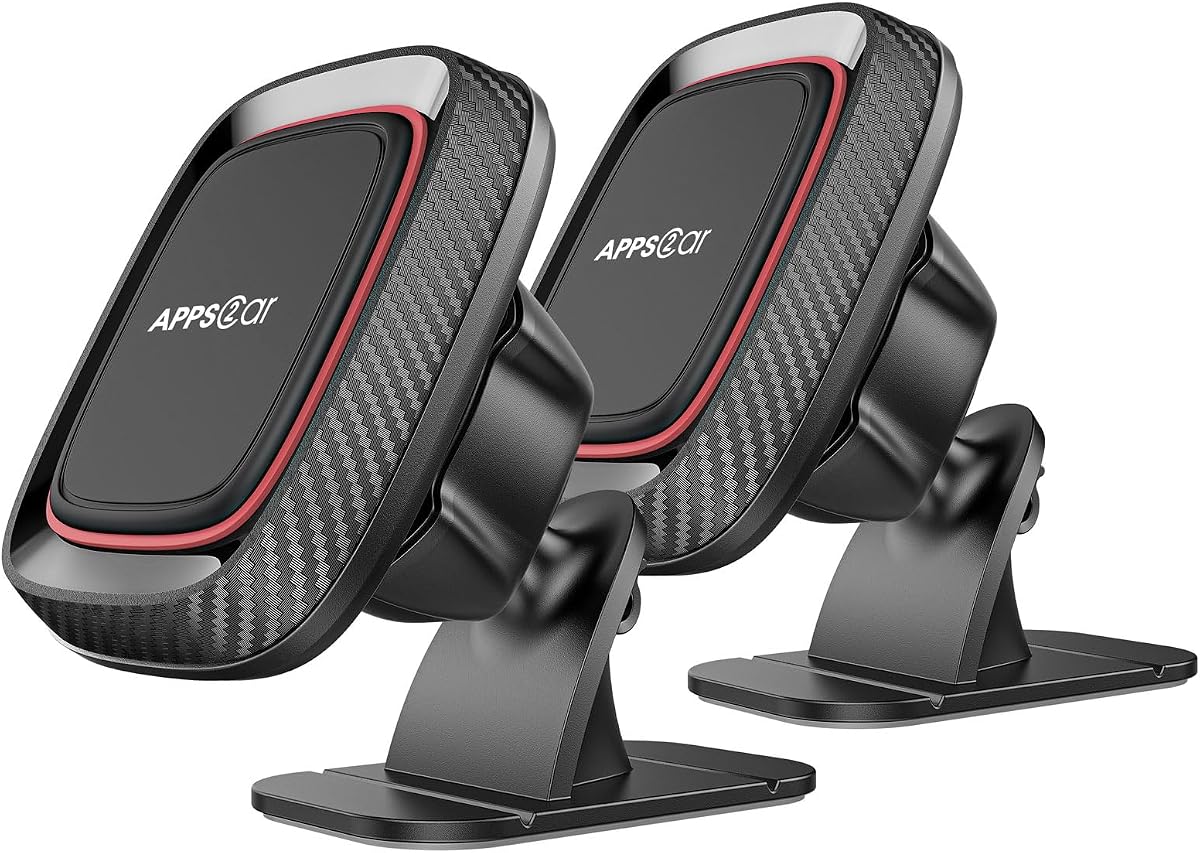 APPS2Car Paquete de 2 soportes magnéticos para teléfono para automóvil, soporte magnético para tablero de automóvil | Requiere placa de metal, fuerte soporte magnético para tablero con base adhesiva, se adapta a la mayoría de los teléfonos inteligentes, no para MagSafe.