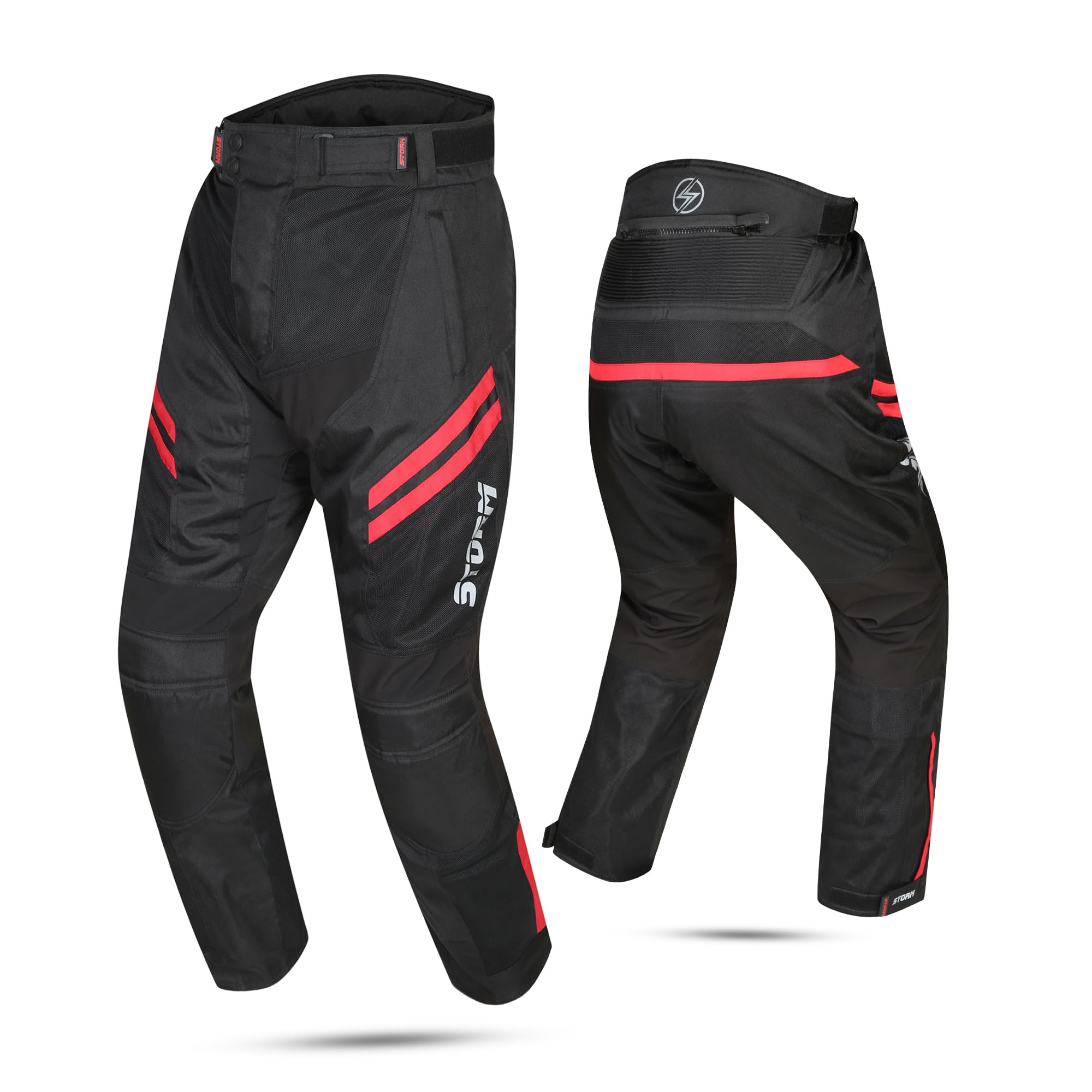 STORM Pantaloni da Moto Estivi da Uomo con Protezioni omologate CE – Pantaloni in Mesh Traspirante con Protezioni Rimovibili su Ginocchia e Fianchi