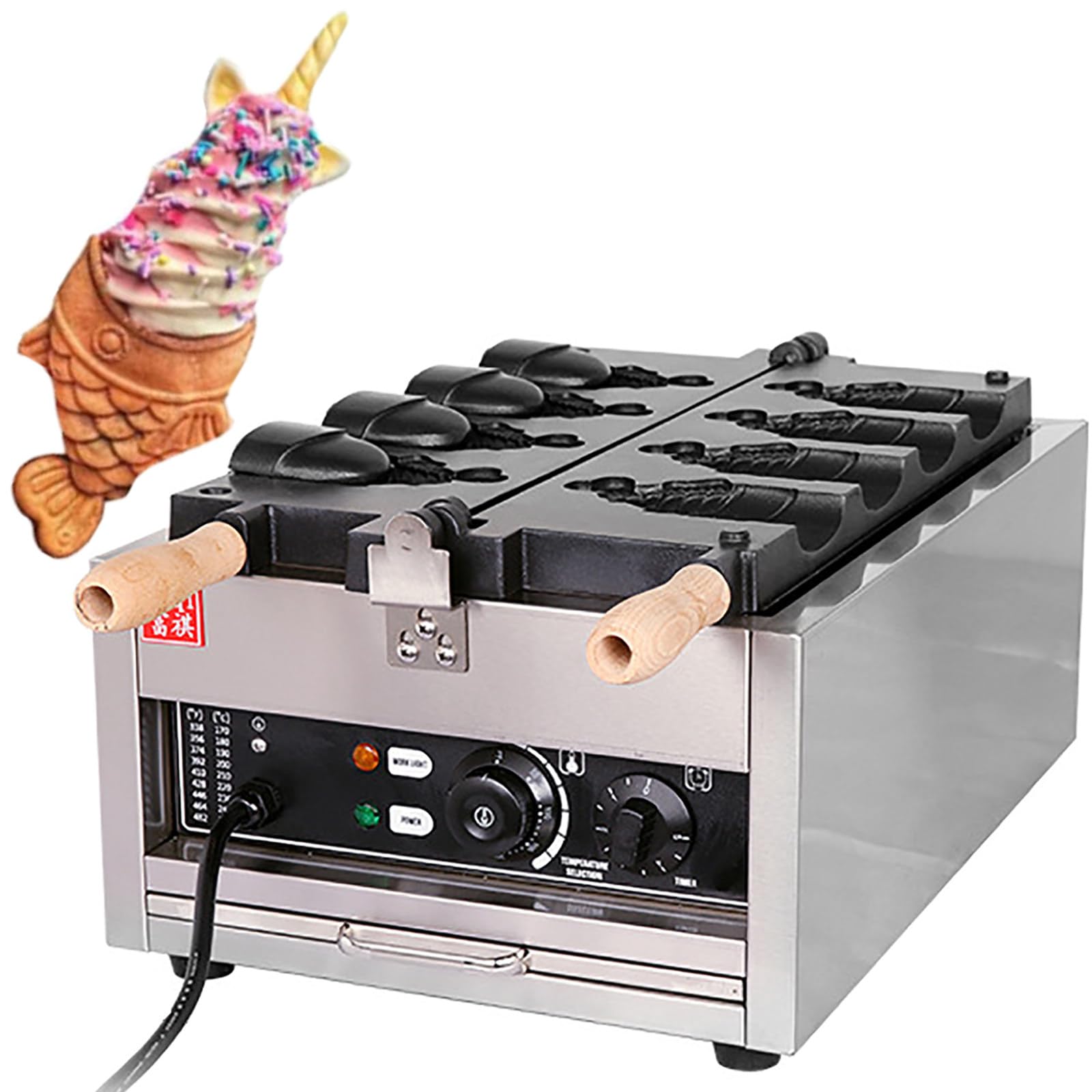 Taiyaki Maker, Komercyjna żelazka w kształcie ryb, 1400W / 3000W Nonstick Cast Aluminium, regulowany czasominu, Szybkie pieczenie do restauracji domowej