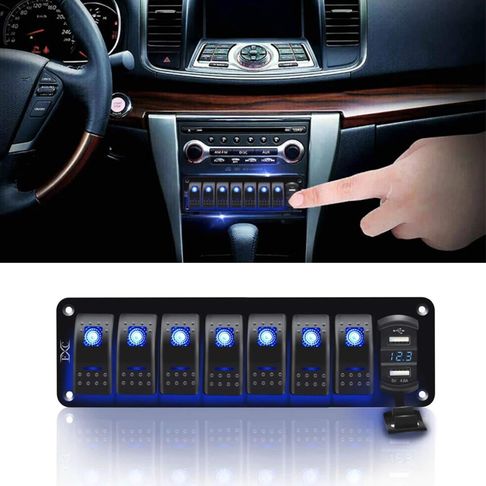 Pannello Interruttori 3 Gang KAOLALI 12V/24V - Con Porta USB PD E Voltmetro Per Auto - Foto 4