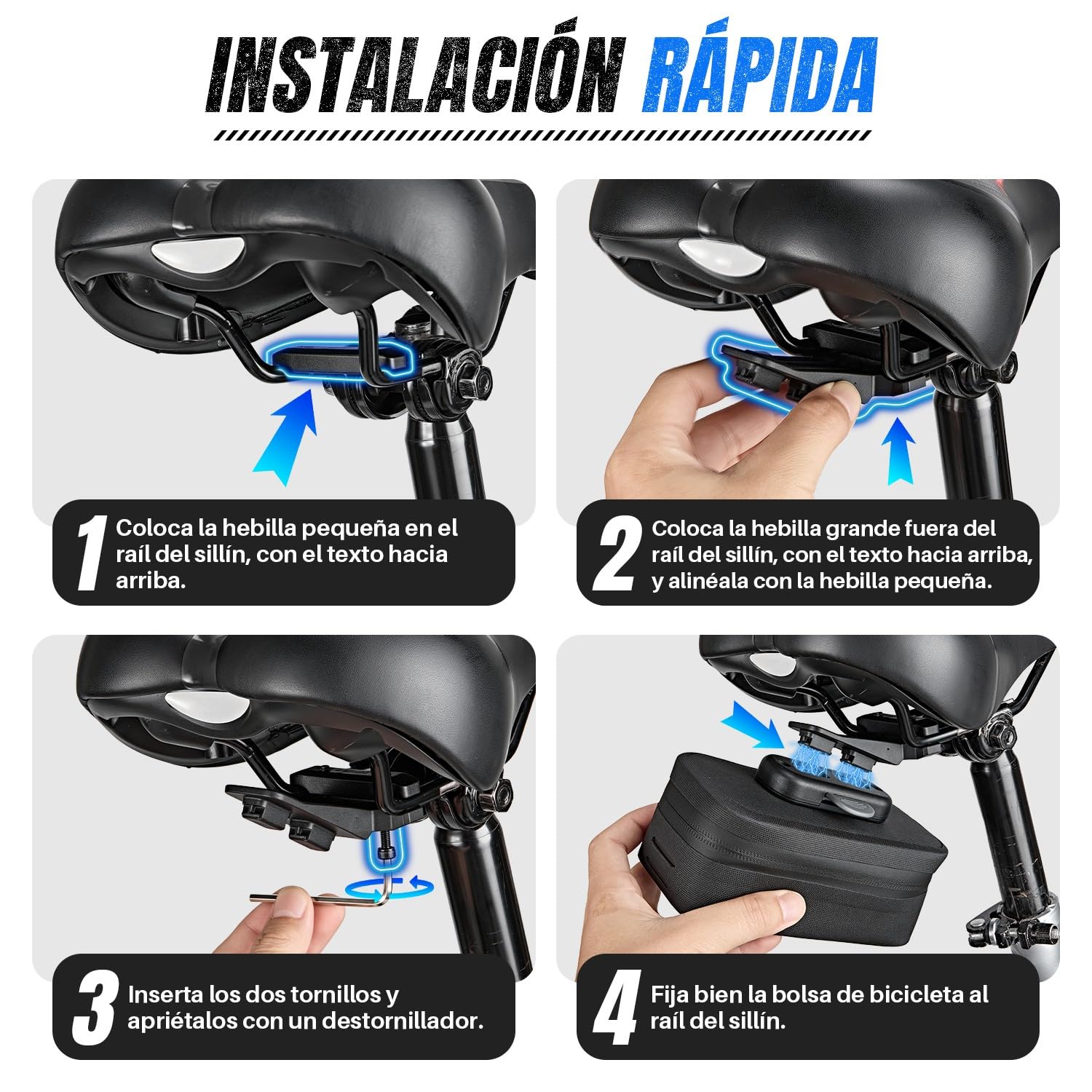 WOTOW Bolsa de Sillín para Bicicleta - Bolsa Bajo Asiento Impermeable de 0,64 L con Cremallera, Hebilla Magnética de Liberación Rápida y Soportes de Montaje para Bicicletas de Carretera y Montaña