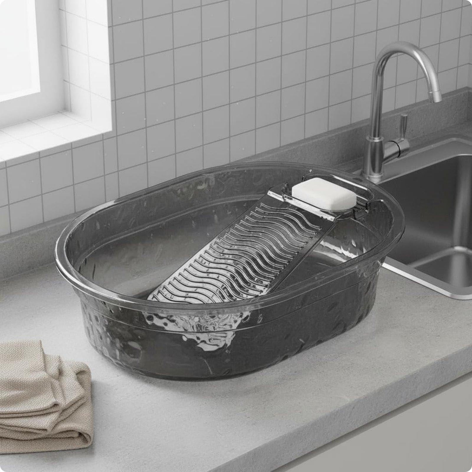 Laundry Basin with Ribbed Washboard Built-in Washboard Wash Tub with Board Large Washing Basin for Students, Infants, Dorm Room, Baby Care Large Pet Wash Basin-image-47