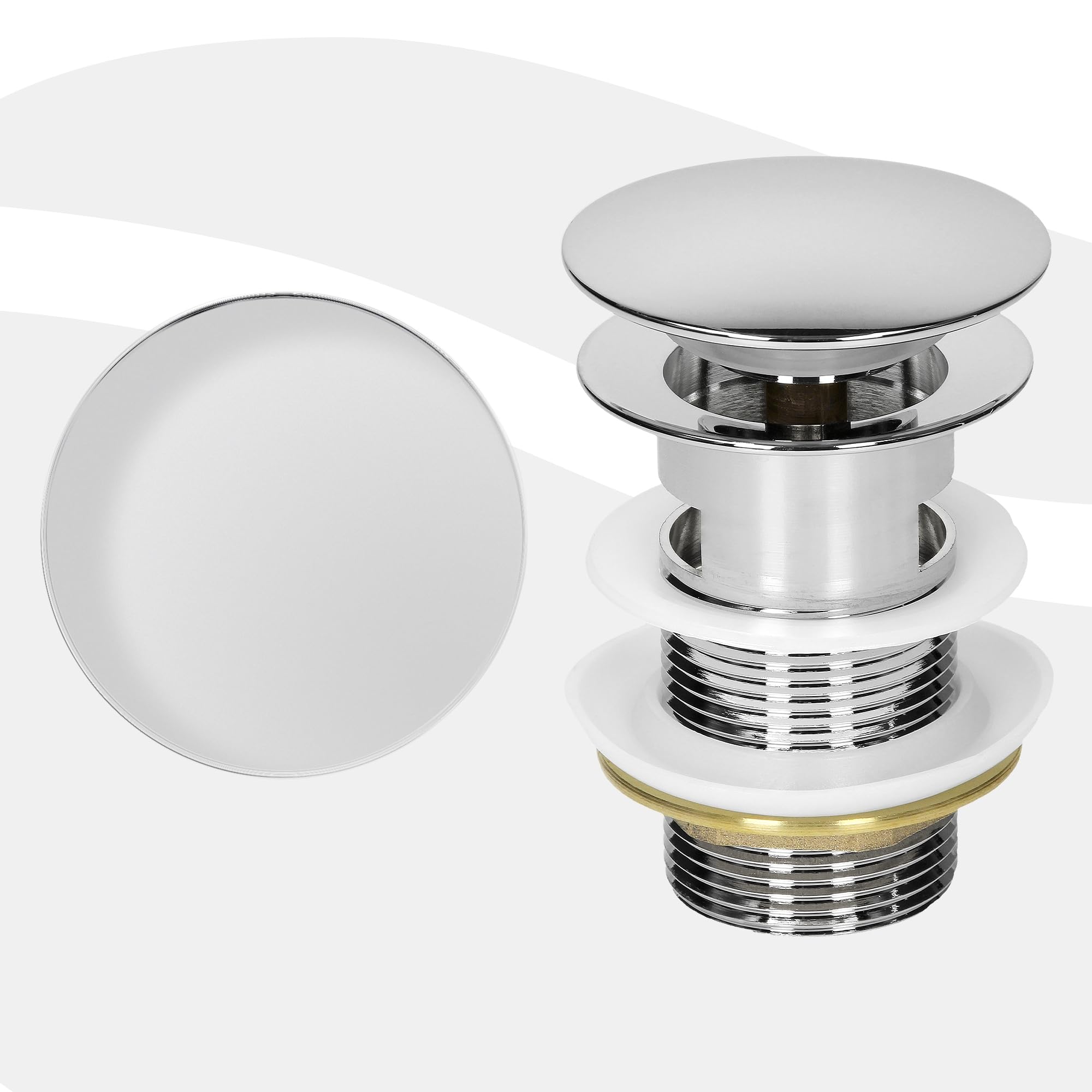 ML-Design Universal Drain Set for Washbasin & Vanity Drain Valve with Overflow Chromowany mosiadz Nowoczesny Pop-Up Click Clack Valve Drain Set Beznarzedziowa instalacja Wtyczka do umywalki