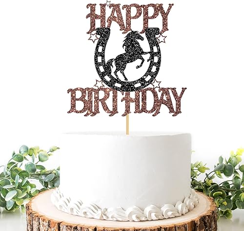 Helewilk Decoración para tartas de cumpleaños de herradura y caballo, temática de carreras de caballos, decoración de fiesta de cumpleaños para