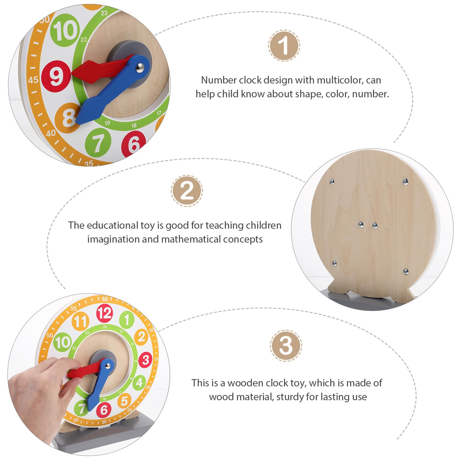 Reloj de Madera Educativo para Niños Diseño Analógico, Promueve la Capacidad de Aprendizaje Imaginación en Actividades de Enseñanza y Aprendizaje