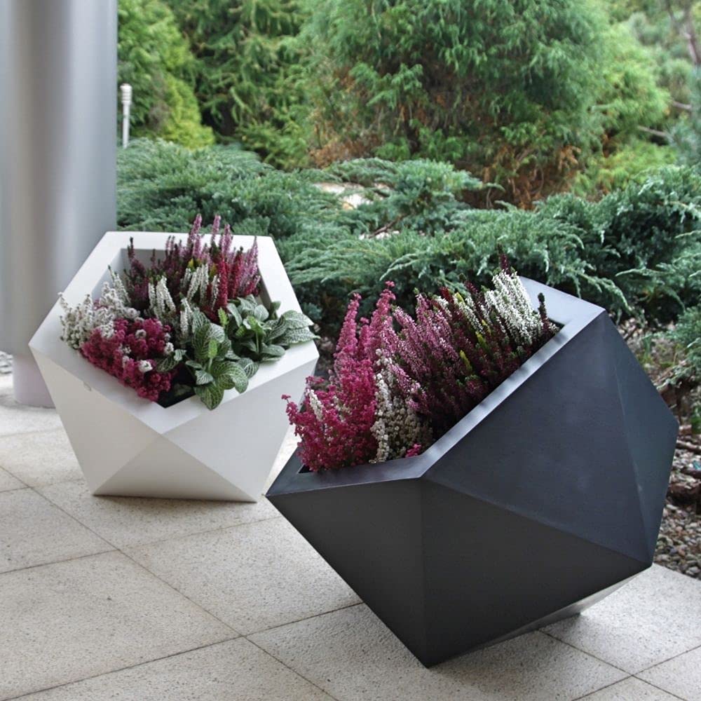 Dione Blumentopf, Pflanzgefäß, Blumenständer, Übertopf, Asymmetrischer, Pflanzenständer, Garten, Deko, Terasse, Innen & Außenbereich 43x46 cm, Anthrazit