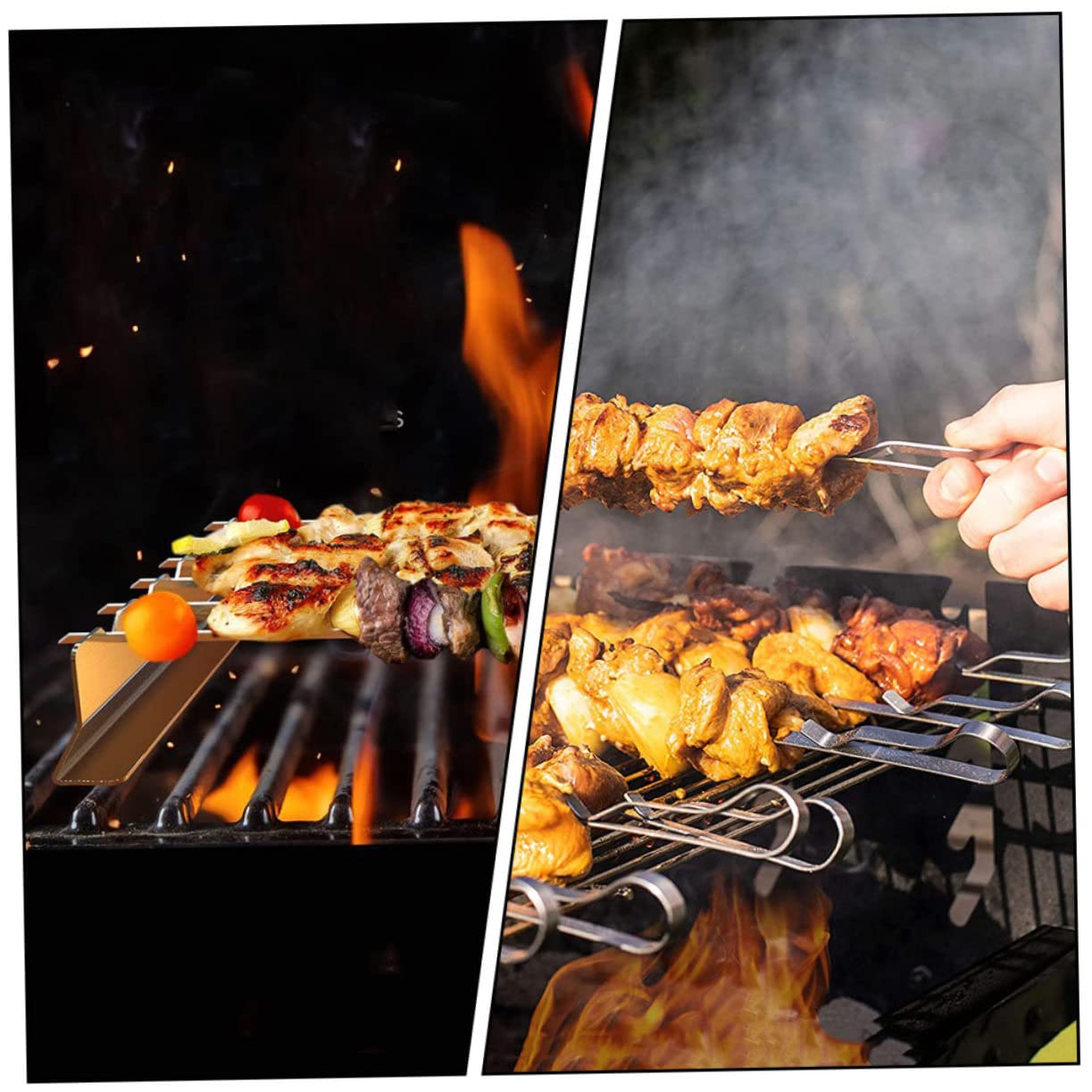 SePkus 6 Stück stiftclipförmige Backstäbchen, wiederverwendbar, Kabob-Stäbchen, Grill-Kabob-Stäbchen, Bratstäbchen, Grillnadel, Grillspieß, Schweinebraten, Grillspieß, Edelstahl-Grill-Lammstäbchen