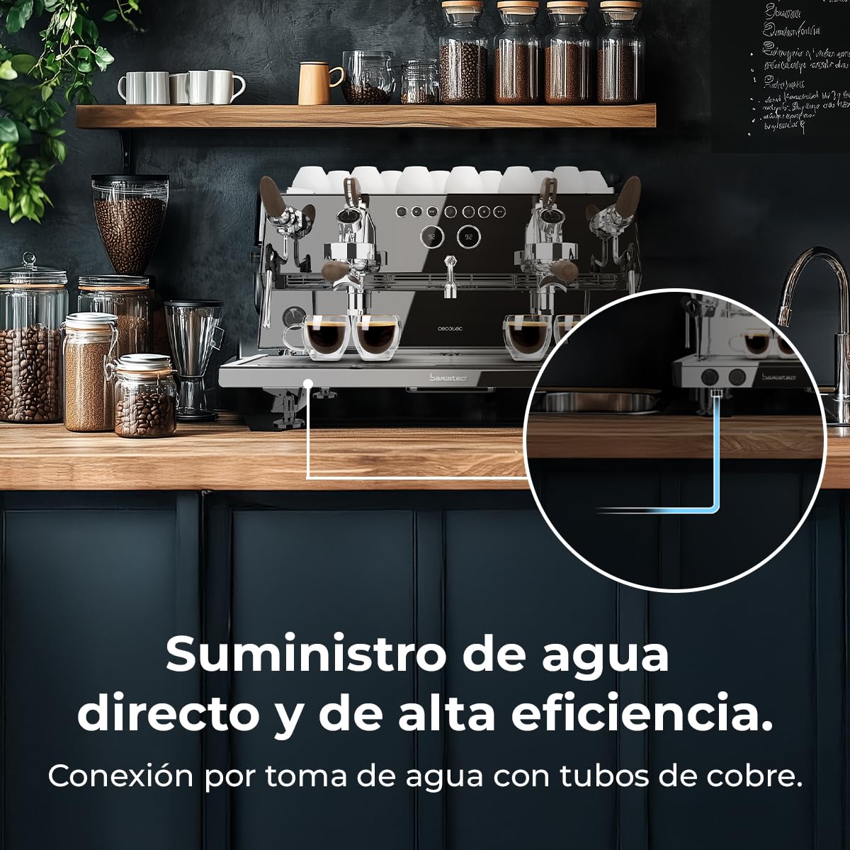 Cecotec Cafetera Express Barista Baristeo Gastro Dark. Bomba Rotatoria 9 Bares, Caldera 10.5L, Sistema E61, Control Pid, Grifos Profesionales, 3200W, Extracción Crema, Diseño Profesional, Versatilidad